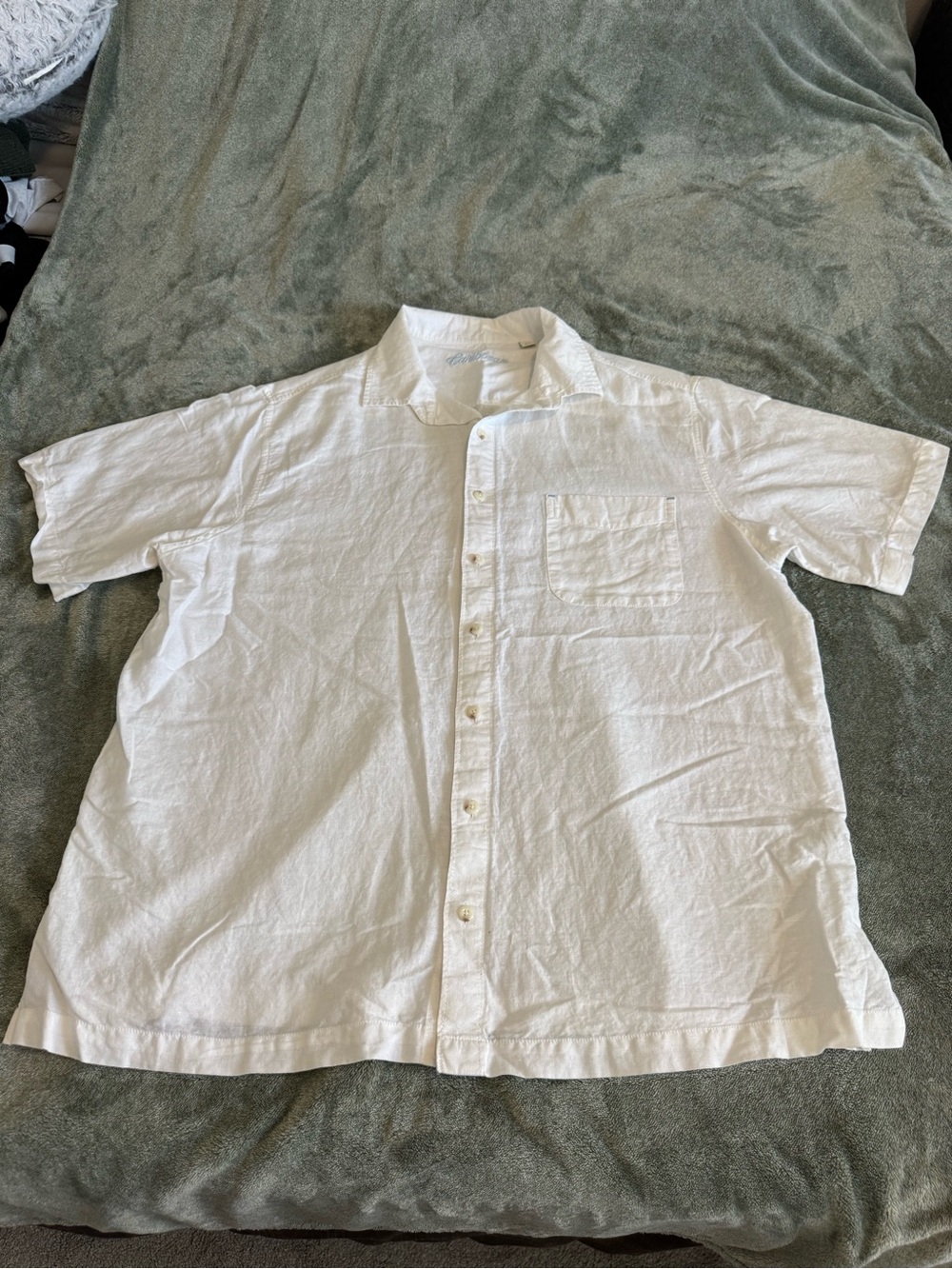 Caribbean White Short-Sleeve Linen Button-Down Shirt